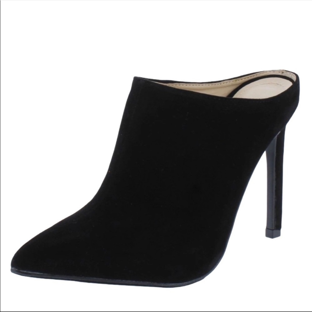Anne Michelle Black Pointed Toe Suede Heels Mules